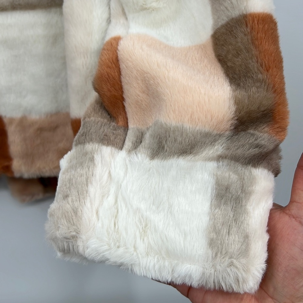 🆕Hem & Thread Fleece Jacket Plaid Colorblock Cream Orange Brown Lined Restocked - Picture 15 of 15